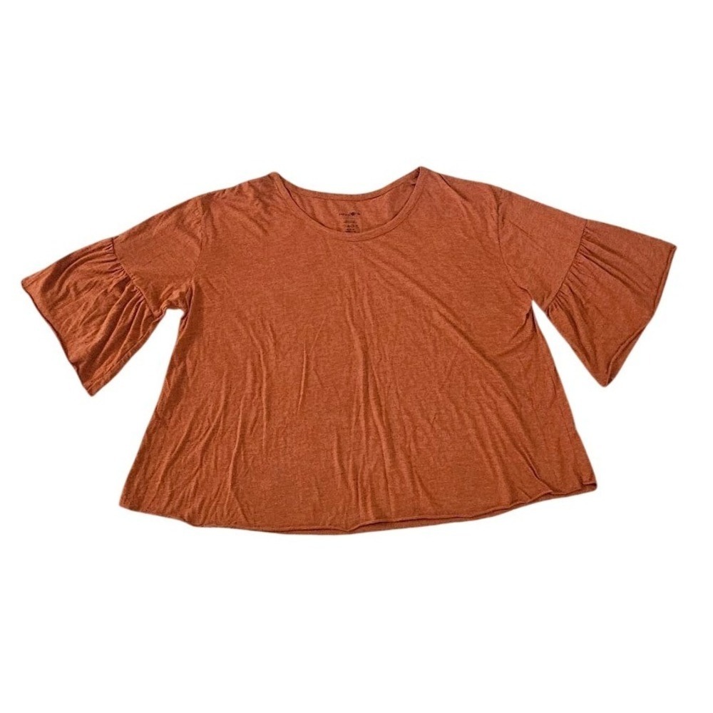 Natural Life Top Womens Medium Large Bell Sleeve Rust Orange Boho Flowy Shirt